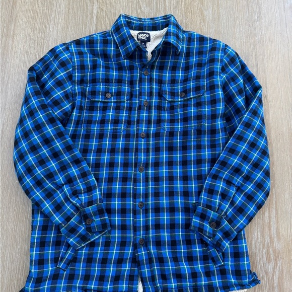 Lands' End Other - Lands End men’s blue plaid fleece lined collar button down shirt coat medium